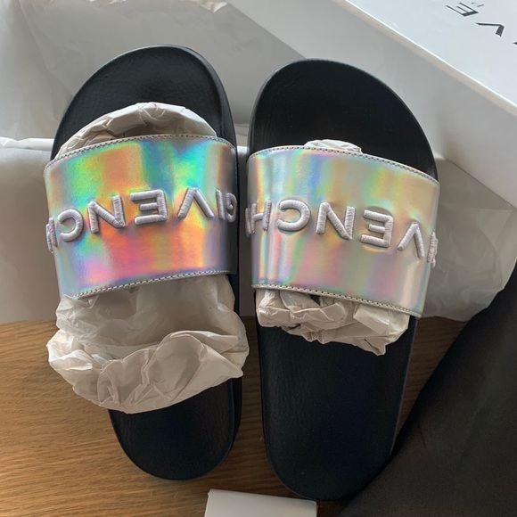Givenchy Logo Metallic Pool Slides - Picture 1 of 12